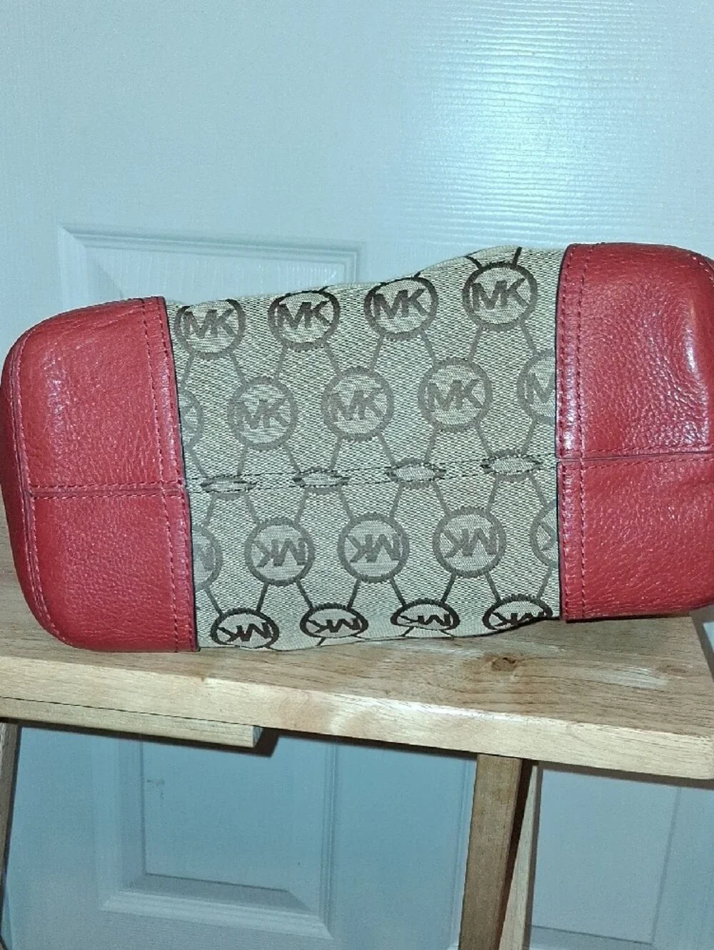 Michael Kors Beige Logo Tote with Red Trim